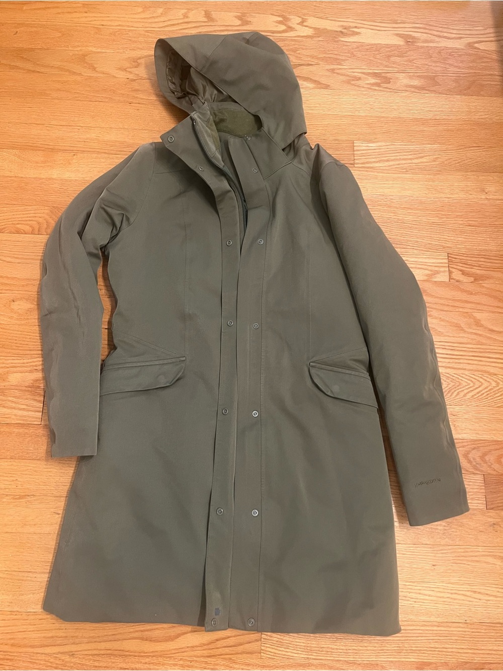 Patagonia Olive Green Hooded insulated long jacket Coat